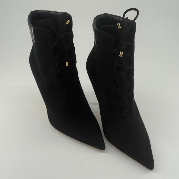 Good American Women's Black Suede Lace-Up Heeled Boots Size 9 - Picture 9 of 13